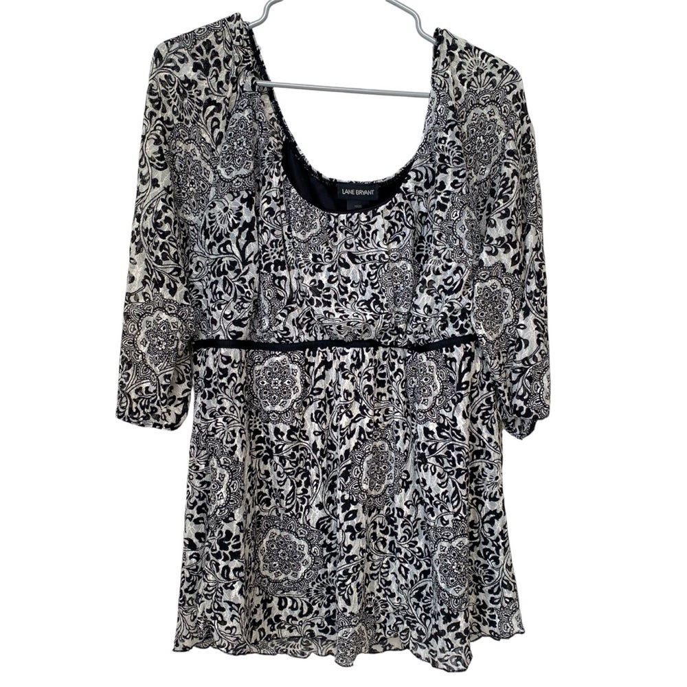LANE BRYANT Floral Peasant Top Women’s 18/20 Black White Empire Waist Y2k